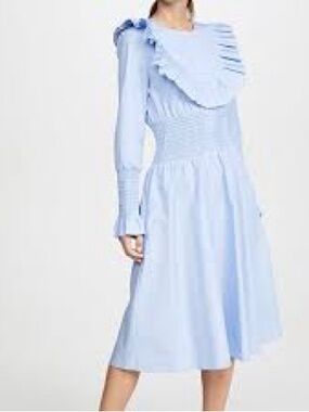 Tory Burch Light Blue Ruffle Long Sleeve Maxi Dress with Belle Ruffle Sleeves